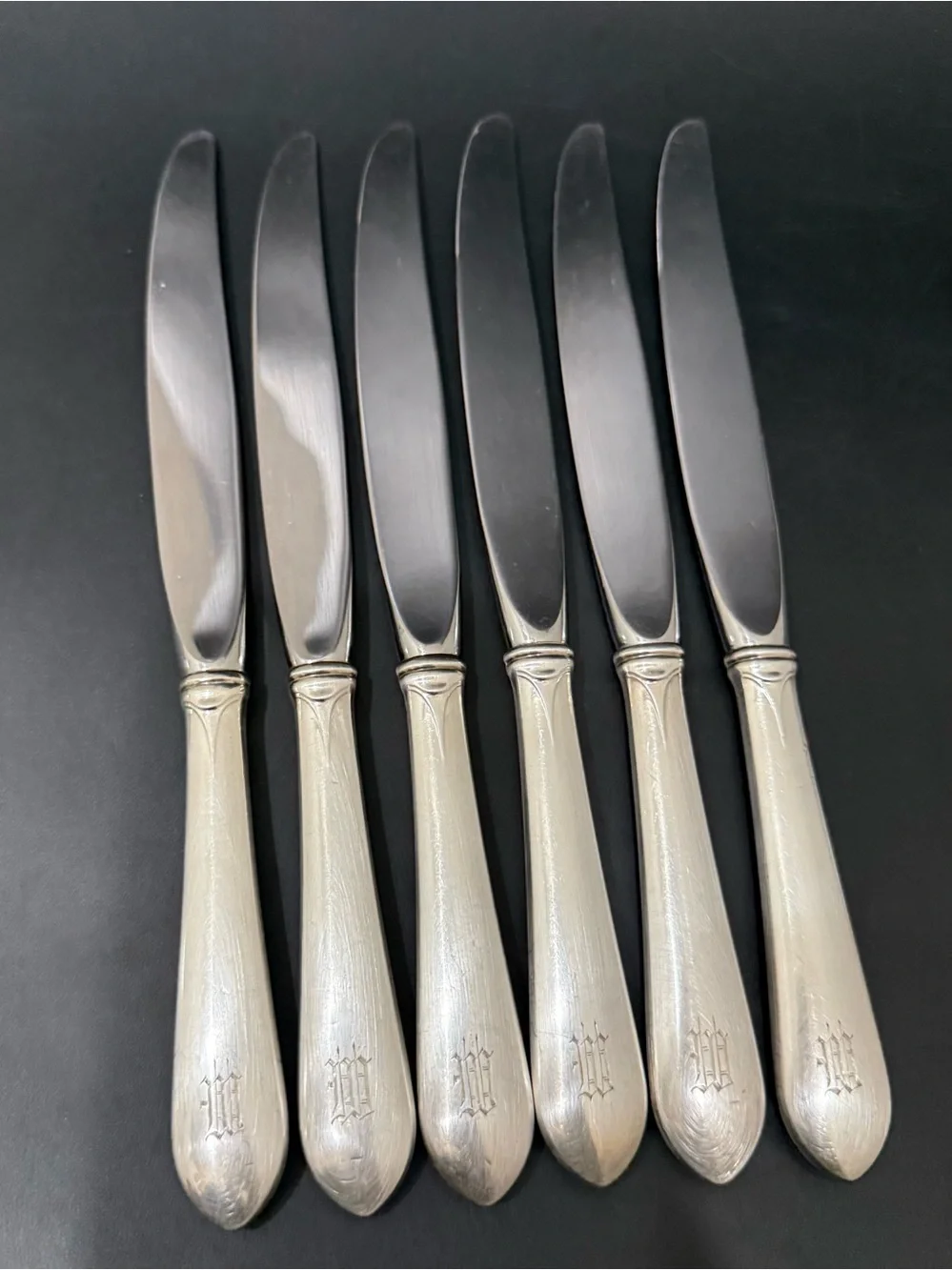 6 Vintage CARTIER Gorham Sterling Silver Gothic Monogram W Hollow Handle Knives